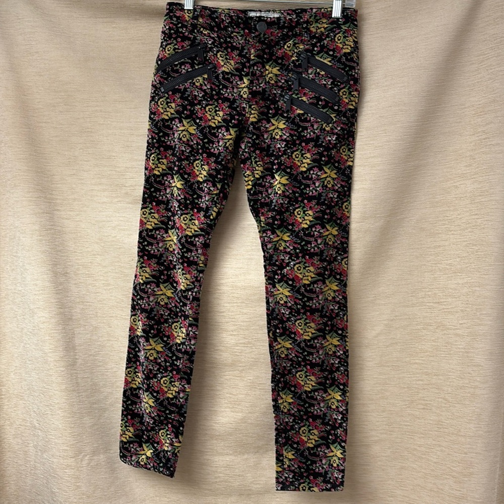 Free People psychedelic hippie groovy velvet floral rockstar boho pants Freebird